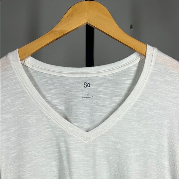 SO White V-Neck Tee with Striped Sleeves - Picture 4 of 6